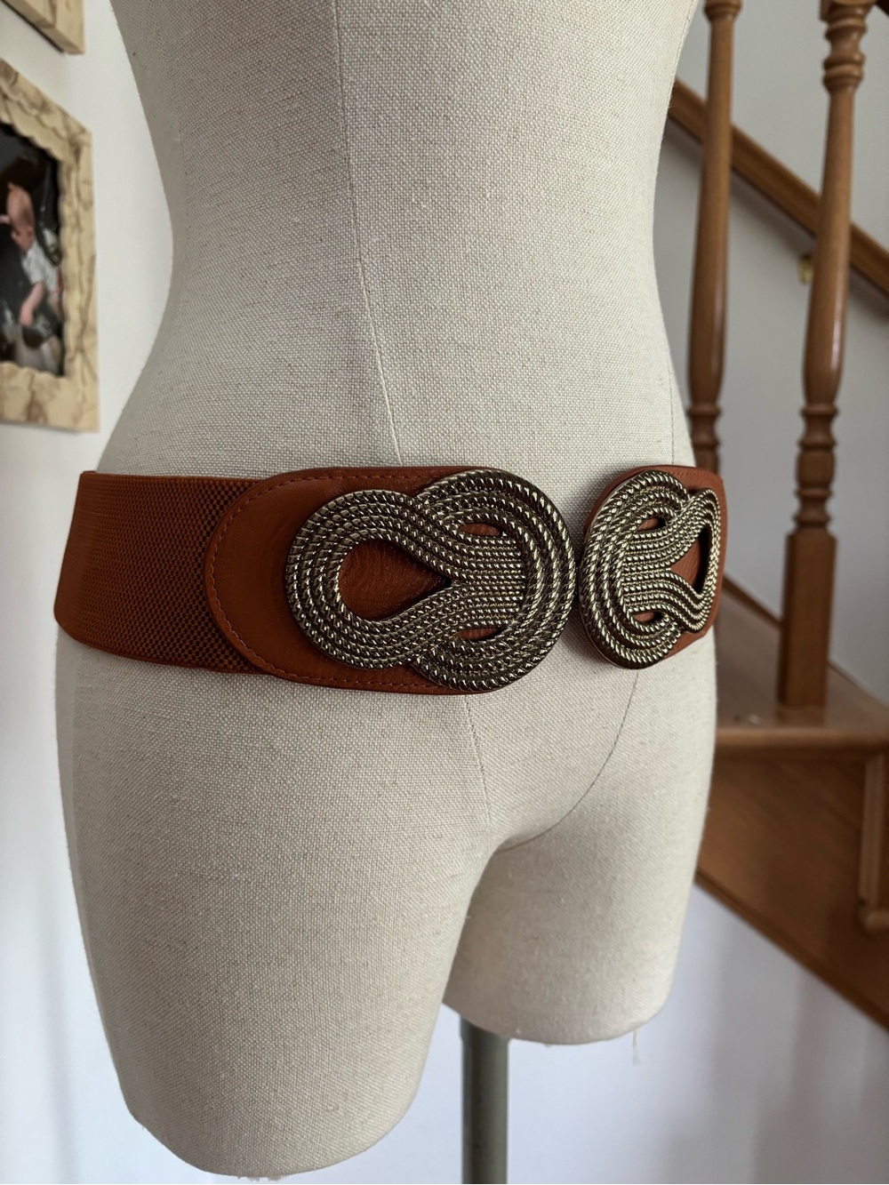 Western Wide Band Elastic Belt with Corded Metal Interlocking Buckle